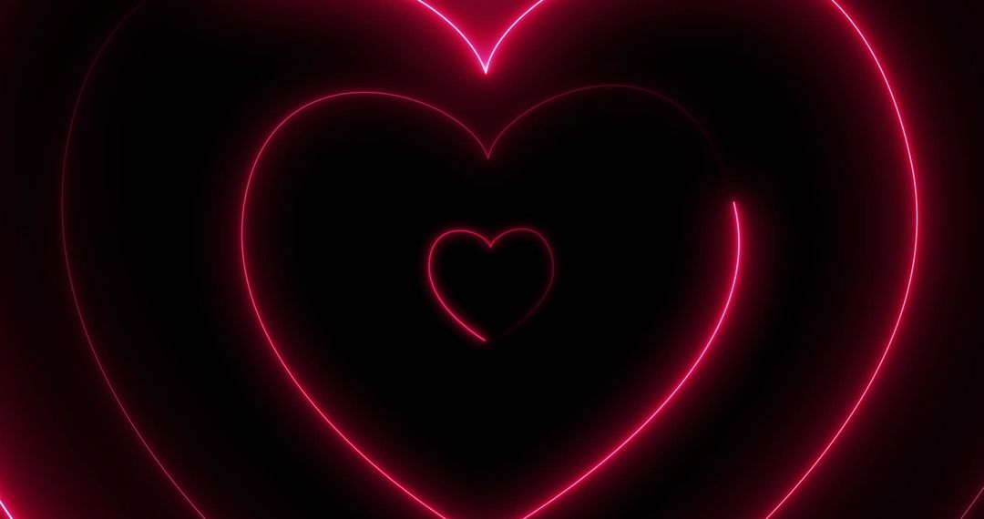 Glowing Neon Hearts on Dark Background for Romantic Designs