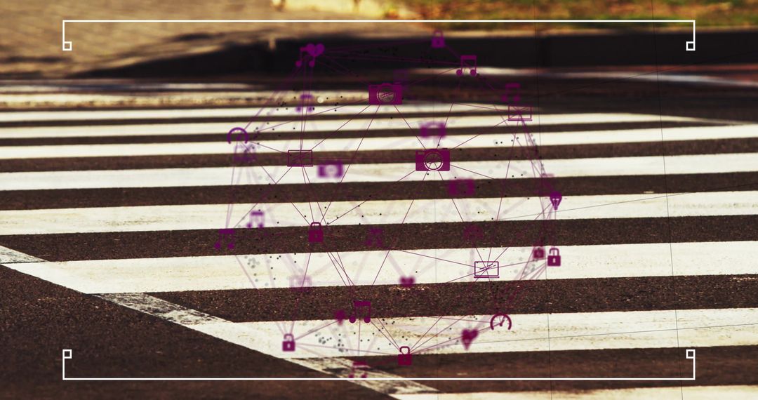 Smart City Crosswalk with Digital Overlay of Tech Icons