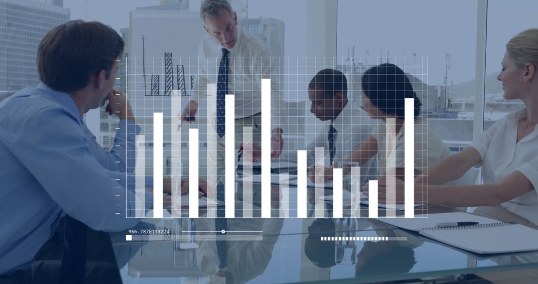Business Team Analyzing Data with Overlapping Bar Chart