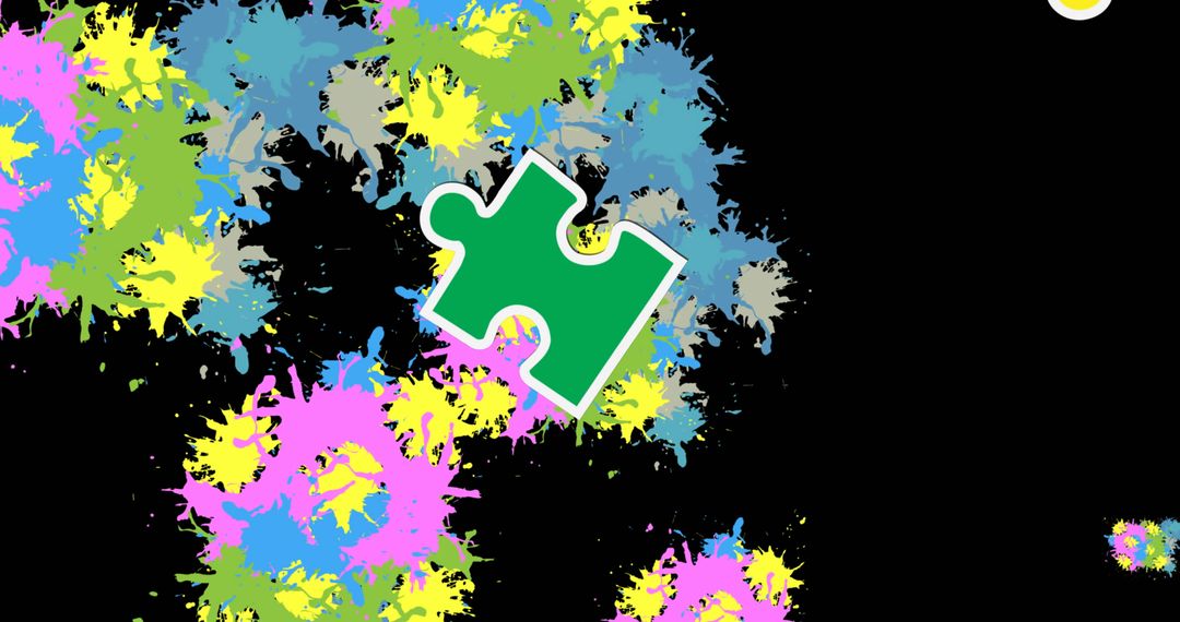 Puzzle Piece Amidst Explosions of Bright Color Paint