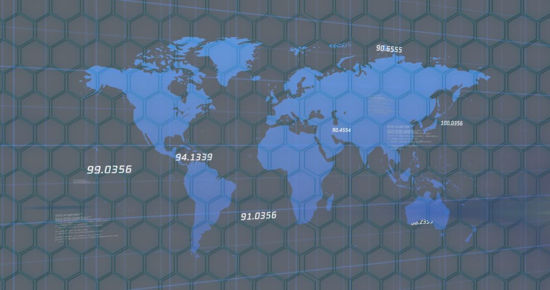 Digital World Map with Hexagonal Grid and Data Points - Free Images, Stock Photos and Pictures on Pikwizard.com
