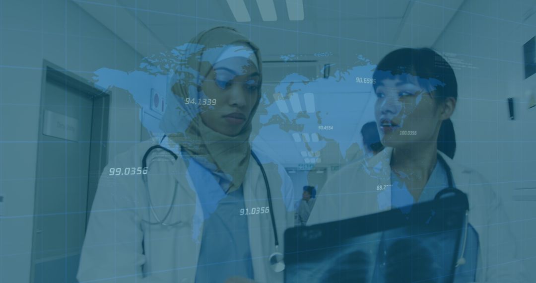 Global Health Insights with Diverse Female Doctors Analyzing X-Ray