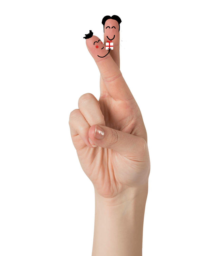 Celebrating Finger Characters Holding Gift Box Transparent Background