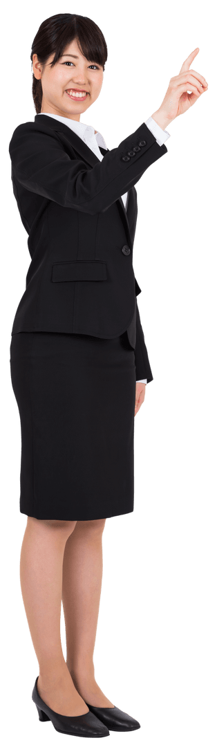 Asian Businesswoman Pointing on Transparent Background Virtual Concept