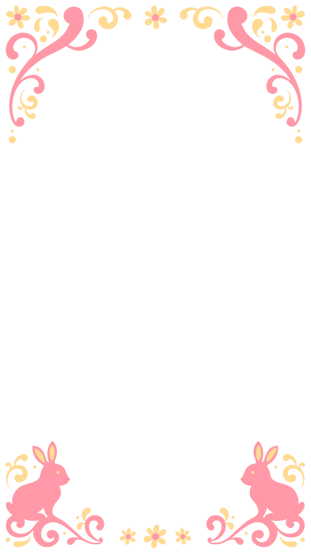 Whimsical Floral Frame with Pink Rabbits on Transparent Background