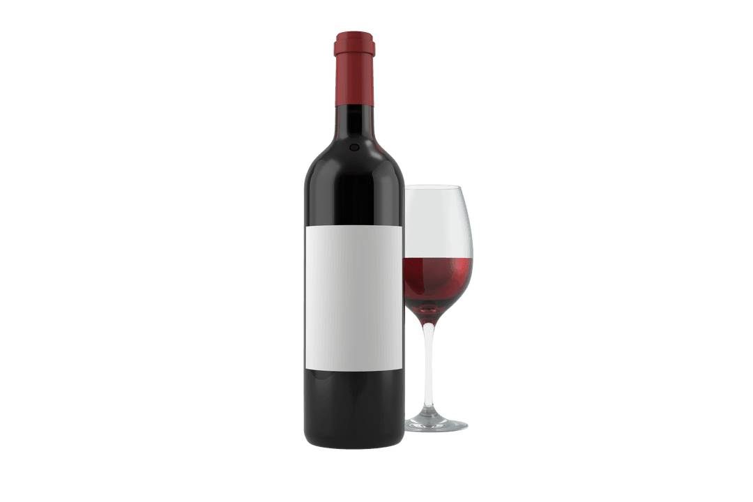 Elegant Red Wine Bottle with Glass on Transparent Background