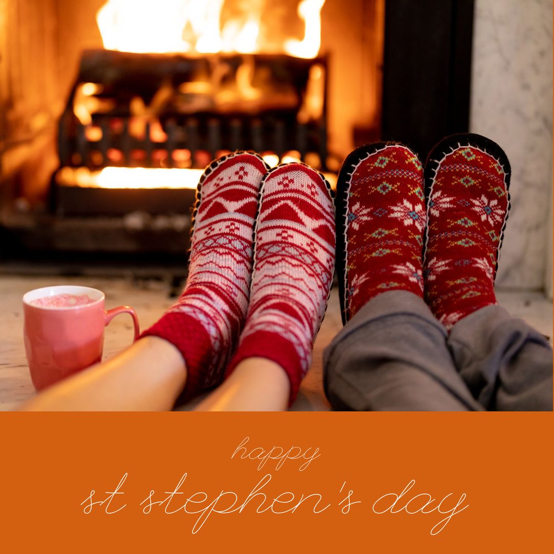 Cozy Christmas Socks Warming by Fireplace for St Stephen's Day - Download Free Stock Templates Pikwizard.com