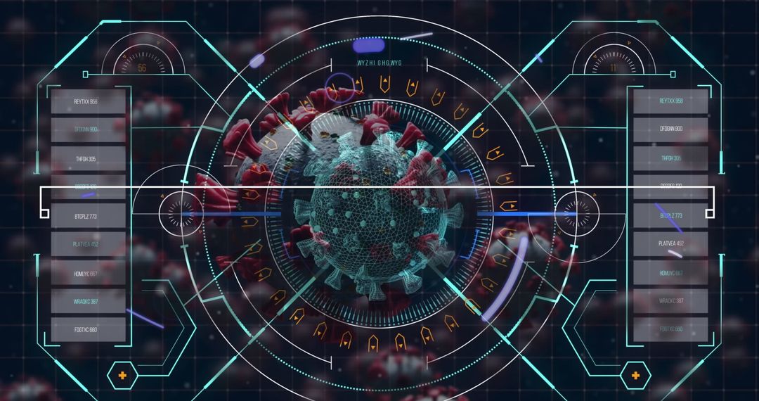 Futuristic Digital Interface Analyzing Virus Cells