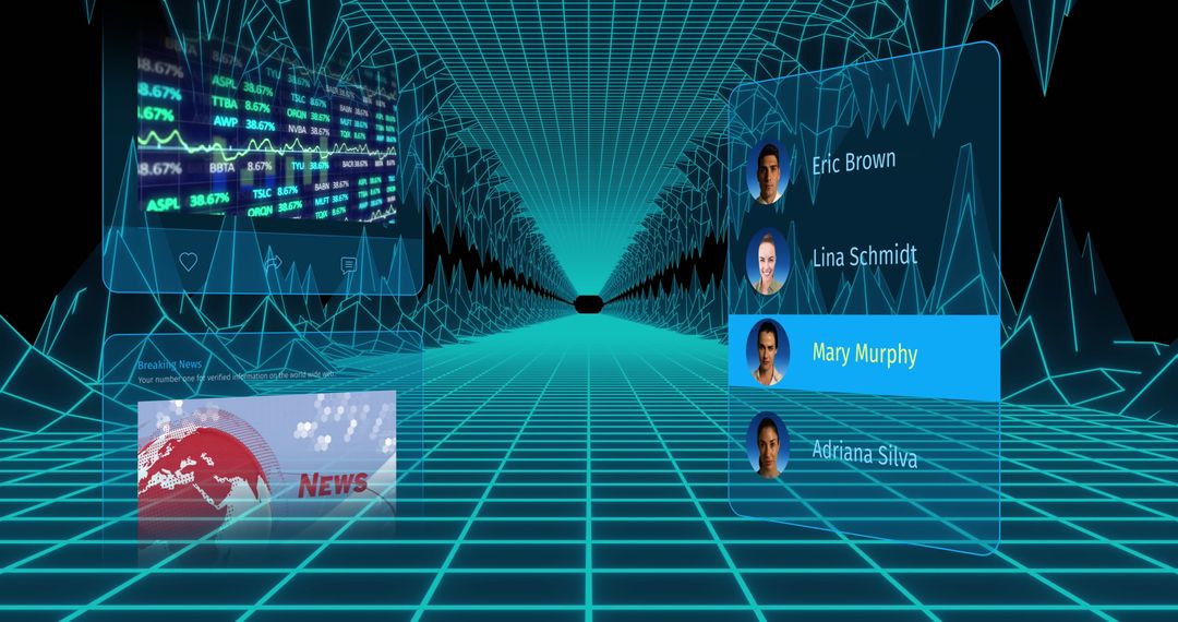 Futuristic Digital Interface with Holographic Social Media Interactions