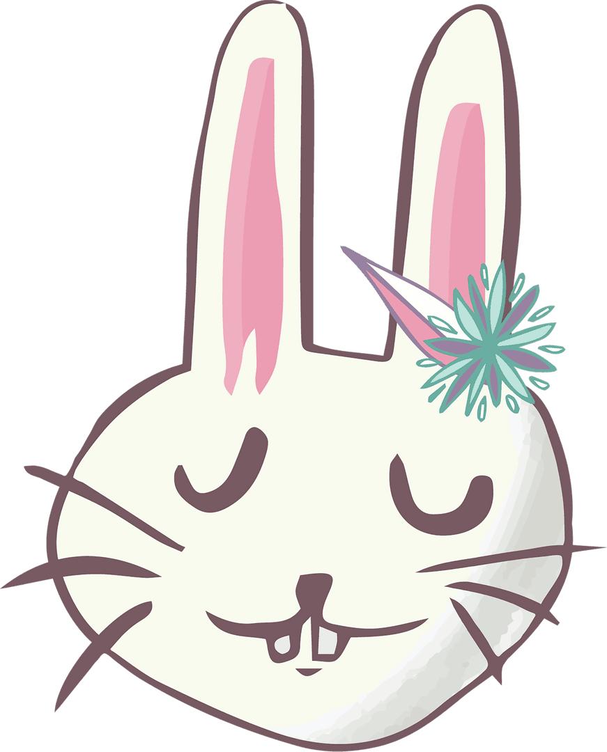 Smiling Bunny Illustration with Flower on Transparent Background
