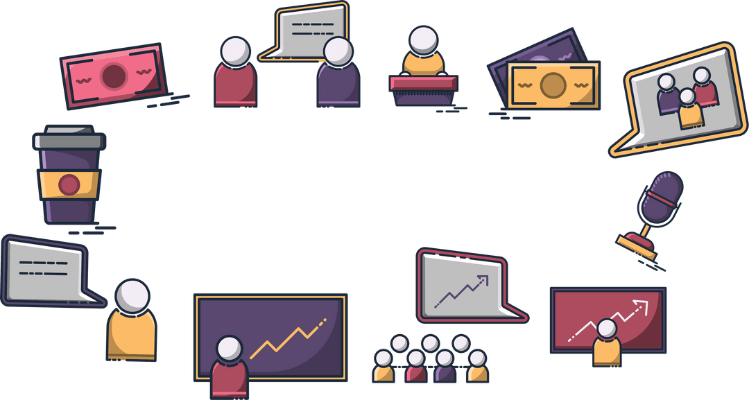 Transparent Illustration of Communication Symbols on Blank Background