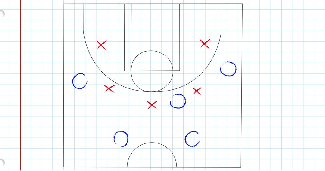 Basketball Court Strategy Diagram with Red and Blue Markers - Free Images, Stock Photos and Pictures on Pikwizard.com