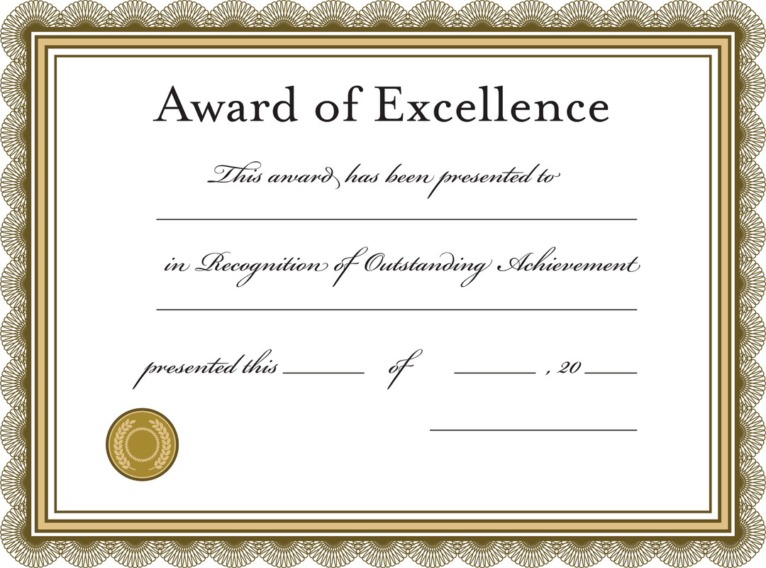 Award of Excellence Certificate on Transparent Background