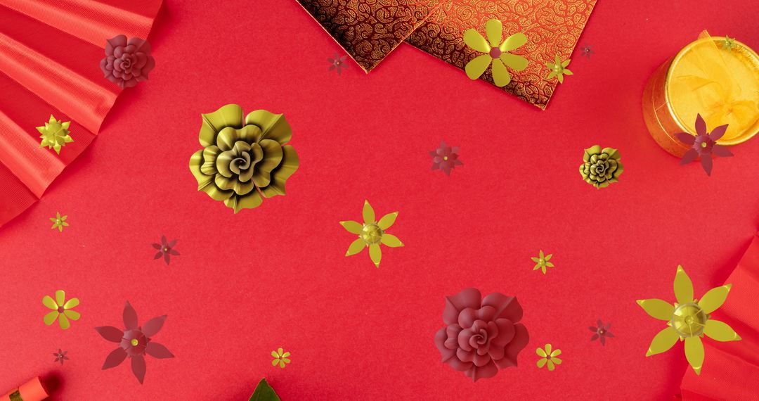 Vibrant Chinese Cultural Pattern with Festive Florals - Free Images, Stock Photos and Pictures on Pikwizard.com