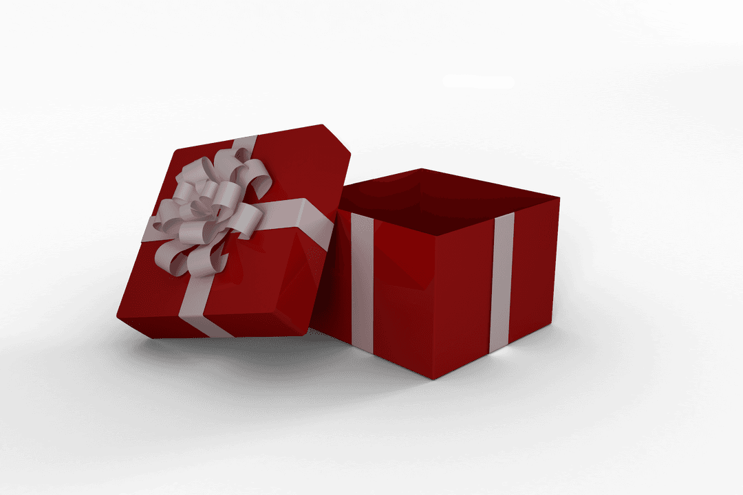 Transparent Red Gift Box with White Ribbon and Open Lid