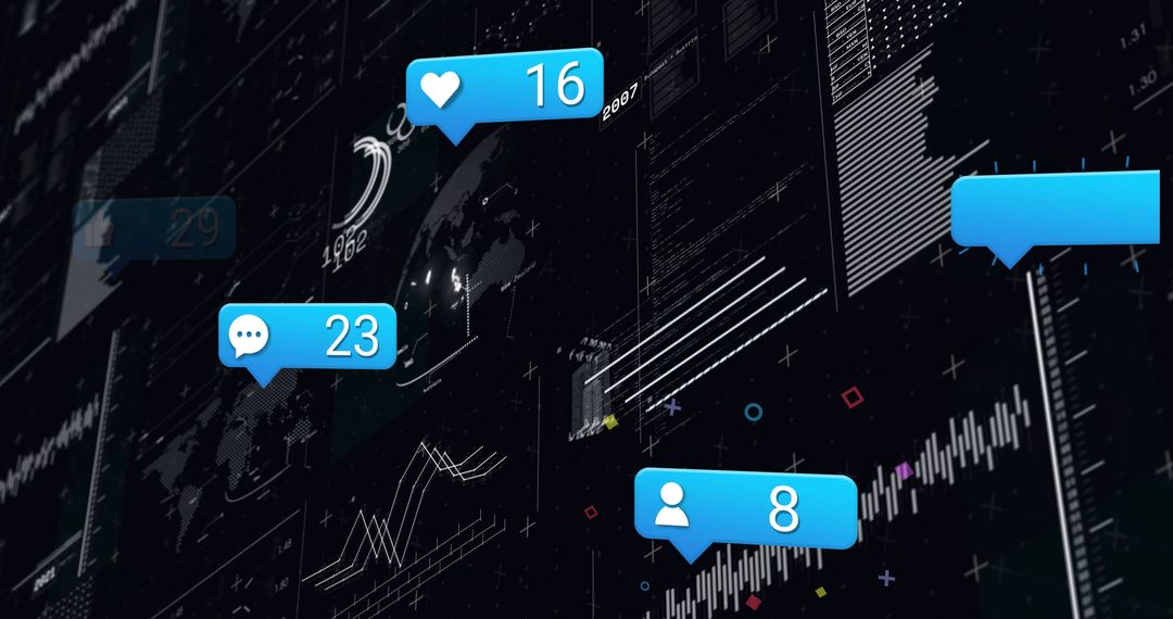 Social Media Notifications Overlaying Digital Data Dashboard