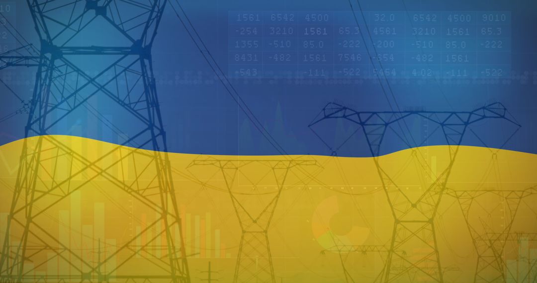 Ukraine Flag Overlay with Power Lines Symbolizing Energy Crisis