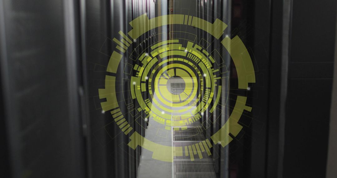 Futuristic Data Scanners in Server Room with Digital Interface