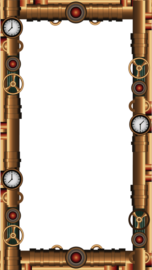 Steampunk Pipe Frame with Gauges on Transparent Background