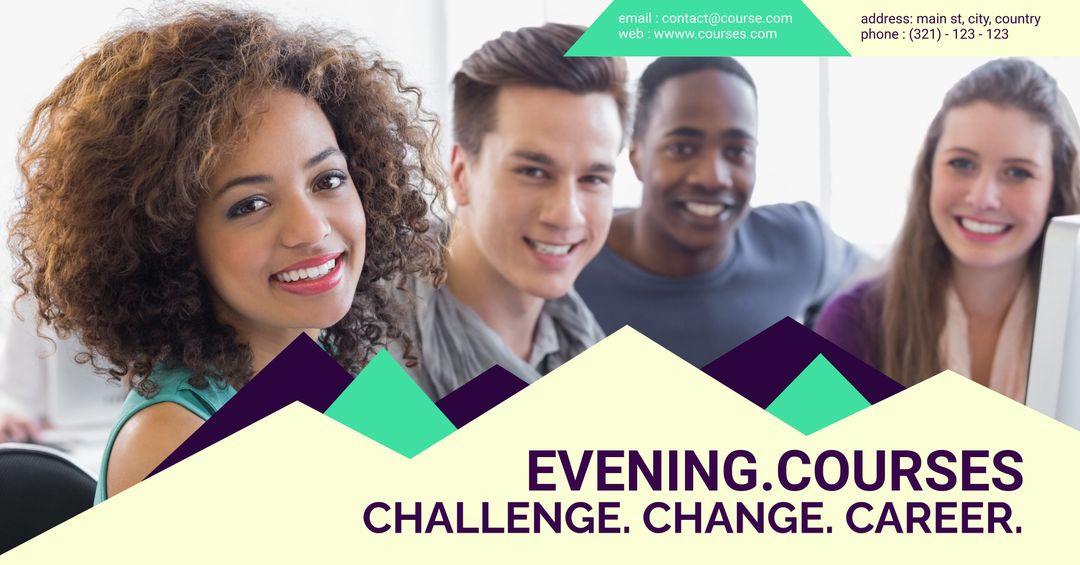 Diverse Group Promoting Evening Educational Courses and Career Development