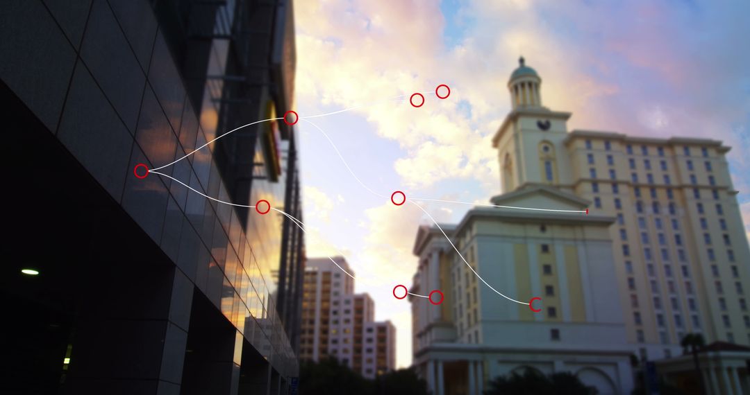 Futuristic Cityscape with Connected Digital Network