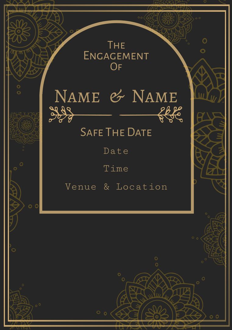 Elegant Engagement Invitation with Indian Pattern in Green and Gold - Download Free Stock Templates Pikwizard.com