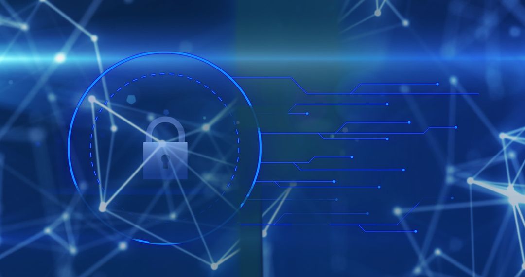 Abstract Digital Security Padlock with Connected Network Lines