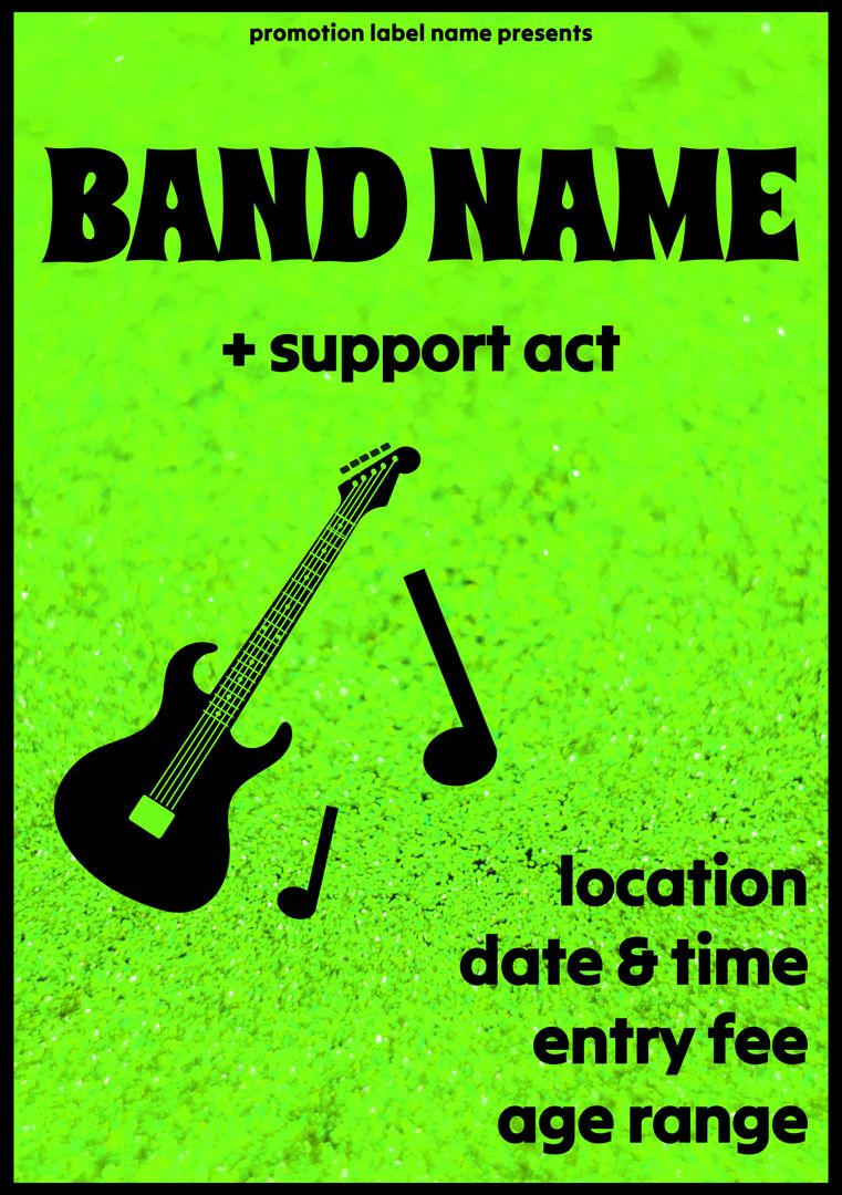 Rock Pop Concert Flyer with Guitar and Band Details on a Neon Green Background - Download Free Stock Templates Pikwizard.com