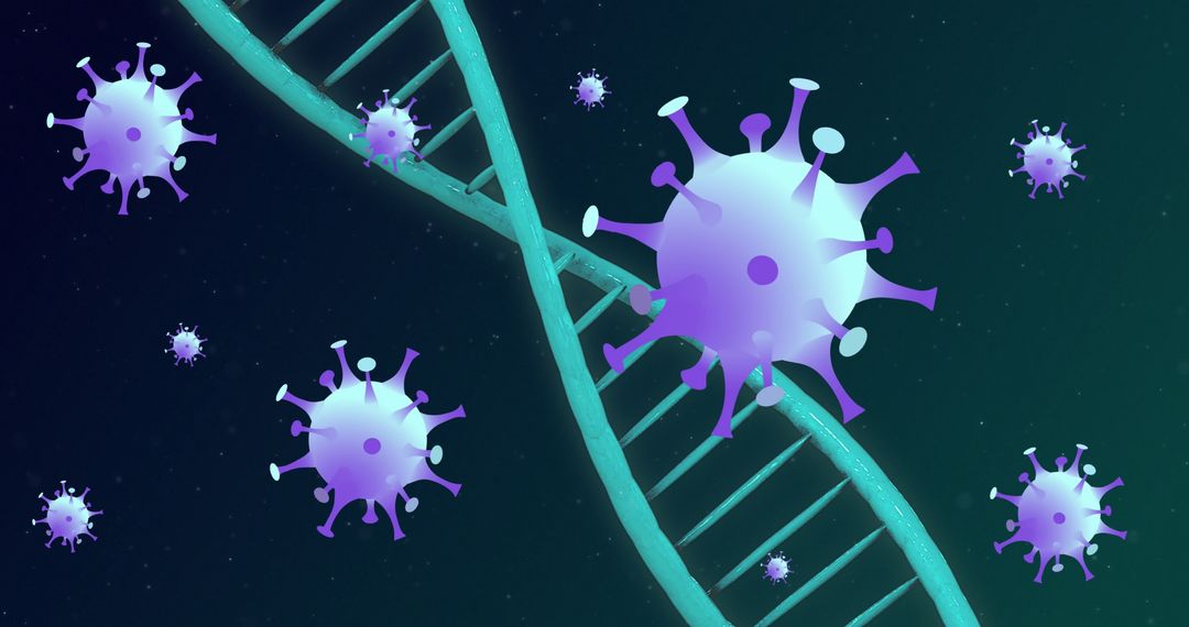 Digital Illustration of Virus Cells with DNA Strand