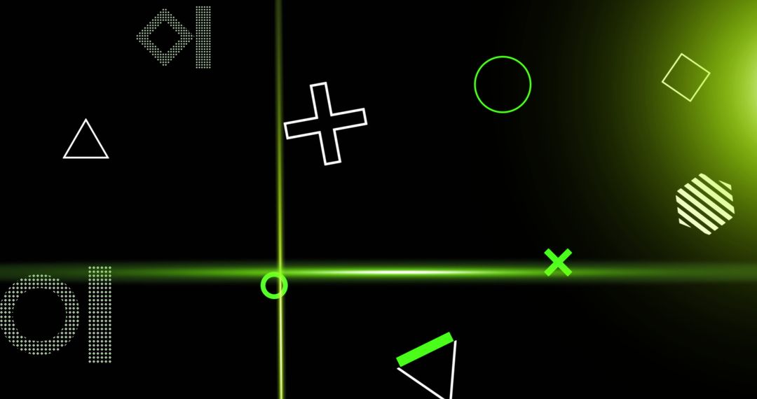 Abstract Digital Interface with Rotating Shapes and Green Scanner Beams