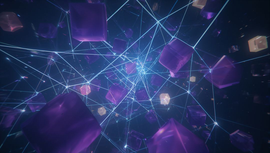 Purple Cubes in Futuristic Abstract Network Space
