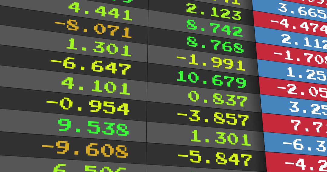 Dynamic Stock Market Ticker Display with Rising and Falling Numbers