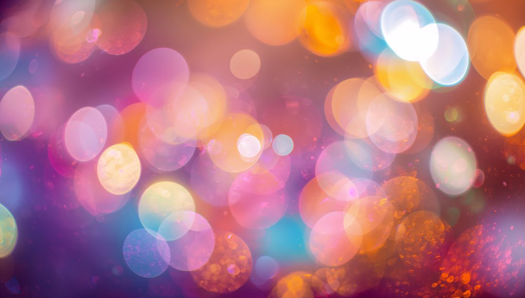 Glowing abstract bokeh filling frame with colorful orbs, neon gradients and sparkles
