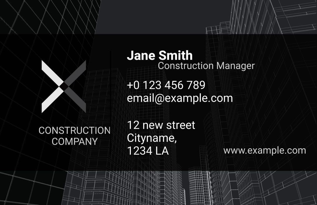 Sleek Business Card for Construction Professionals - Download Free Stock Templates Pikwizard.com