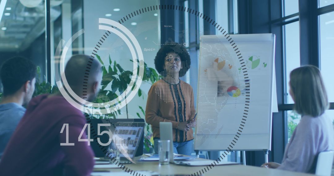 Innovative Business Meeting with Data and Analytics Overlays