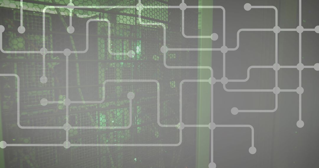 Digital Circuit Overlay on Data Server Mesh with Green LED Lights