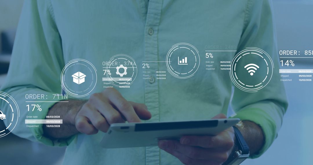 Businessman Using Tablet with Digital Tracking System Interface