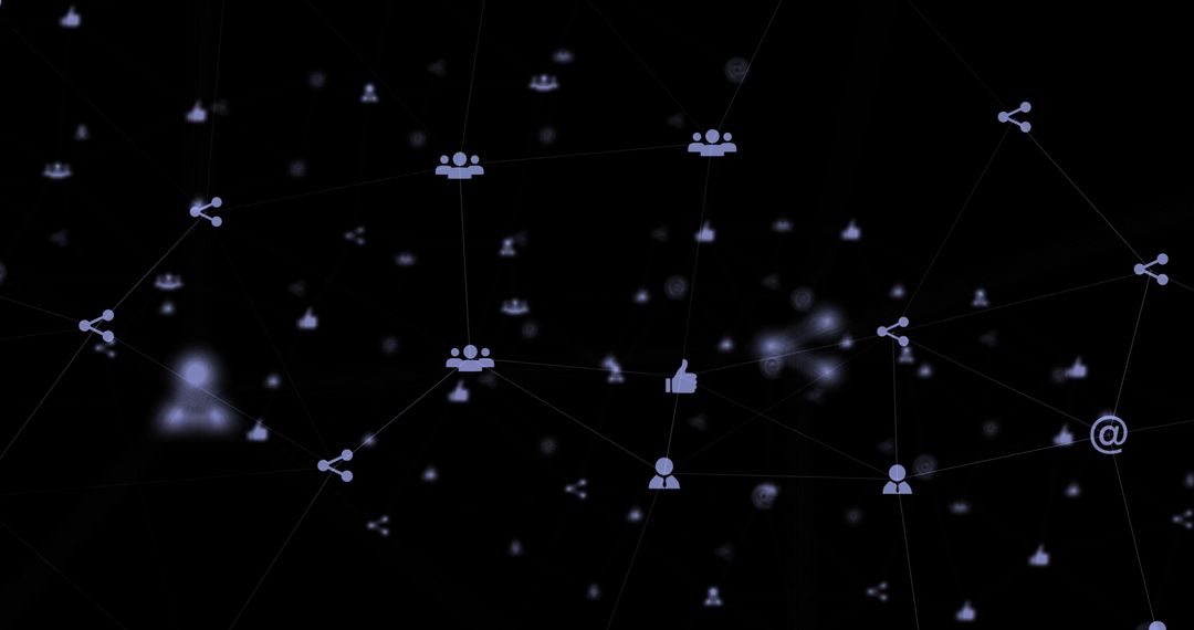 Digital Network Icons on Black Background Representing Connectivity
