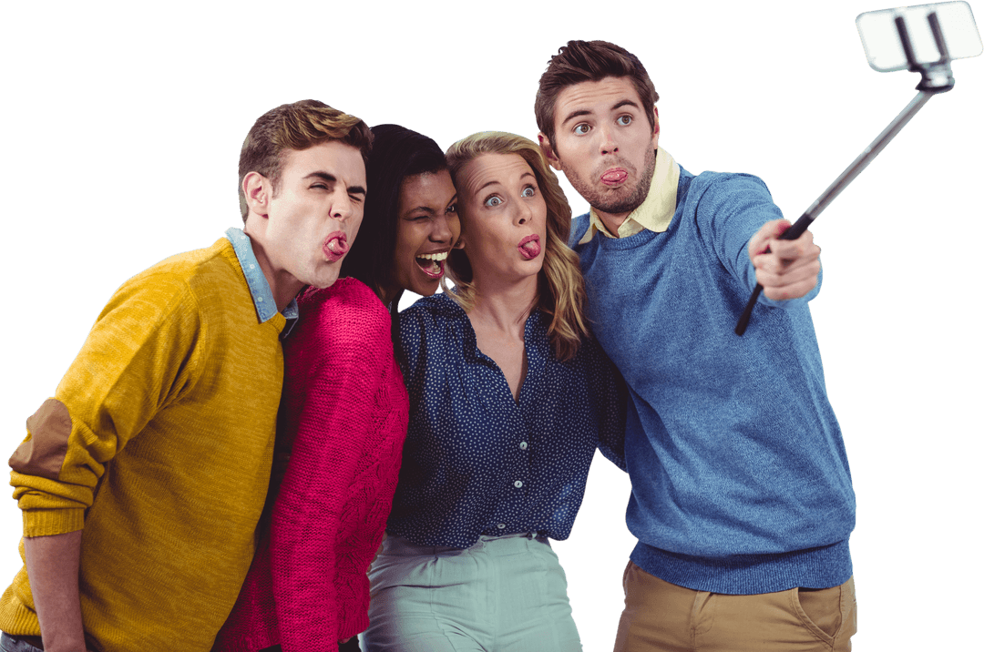 Playful Colleagues Taking Transparent Selfie in Office