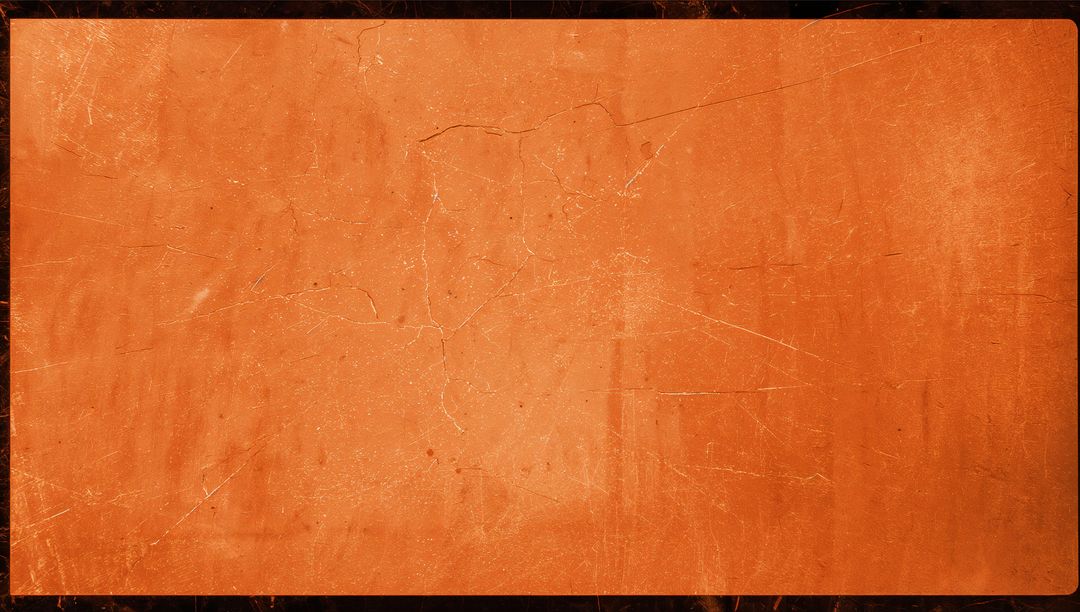 Worn Orange Panel Showing Fine Cracks Scratches and Dust on Dark Framed Weathered Surface