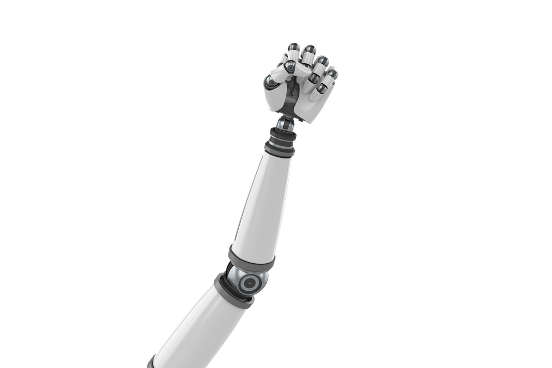 Shiny Robot Hand with Raised Fist Symbolizing Power and Technology on Transparent Background - Download Free Stock Images Pikwizard.com