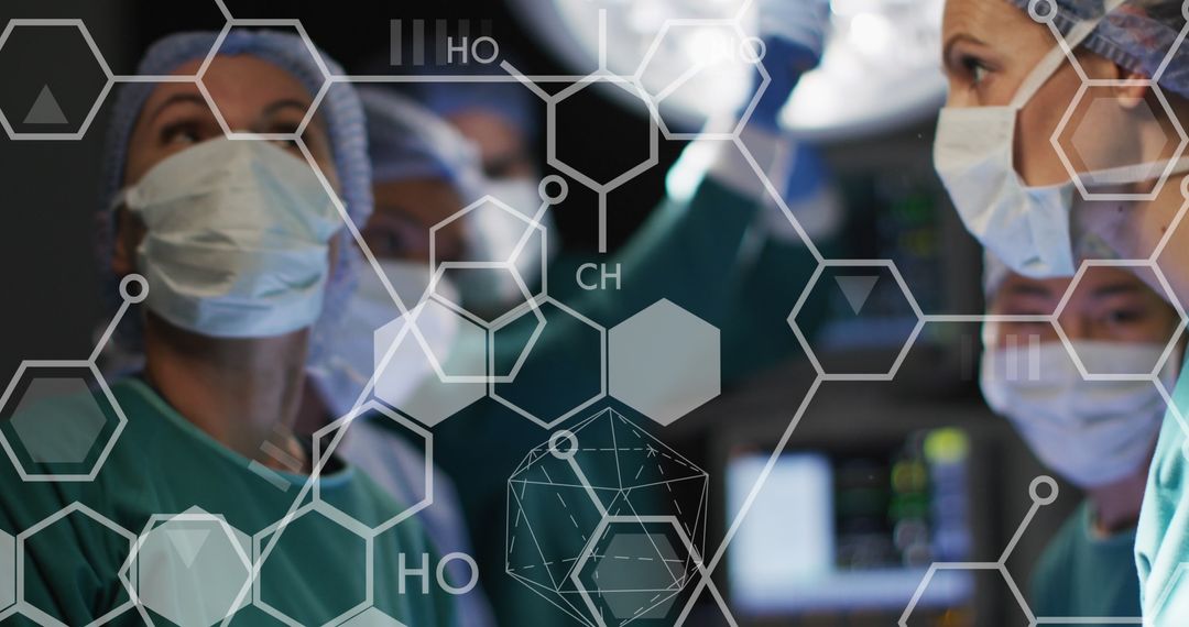 Medical Team with Abstract Scientific Overlay in Hospital