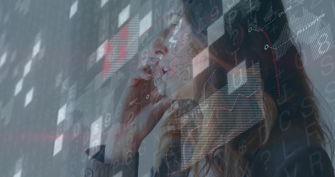 Businesswoman Using Smartphone with Futuristic Data Graphics