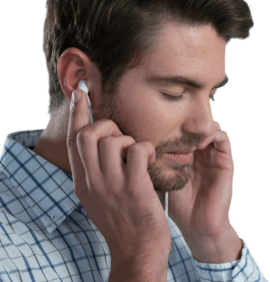 Transparent Man Relaxing Listening to Music with Earbuds