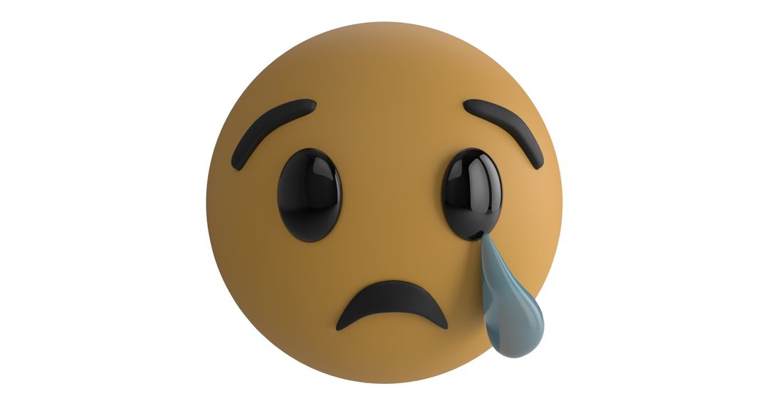 3D Crying Sad Emoji with Single Tear on White Background