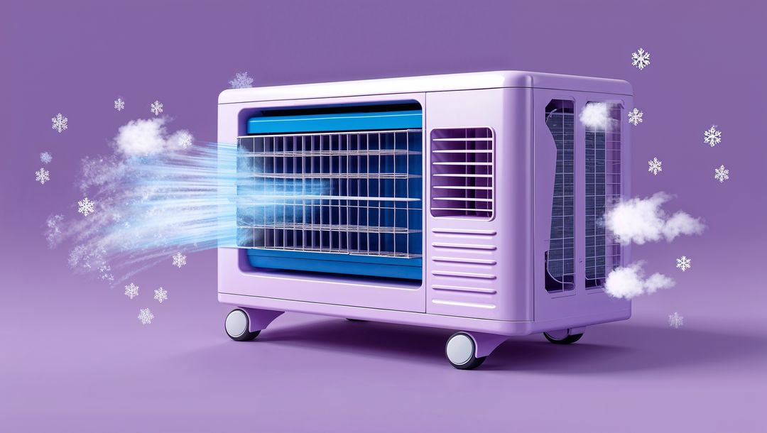 Modern Portable Air Cooler Emitting Mist with Snowflakes