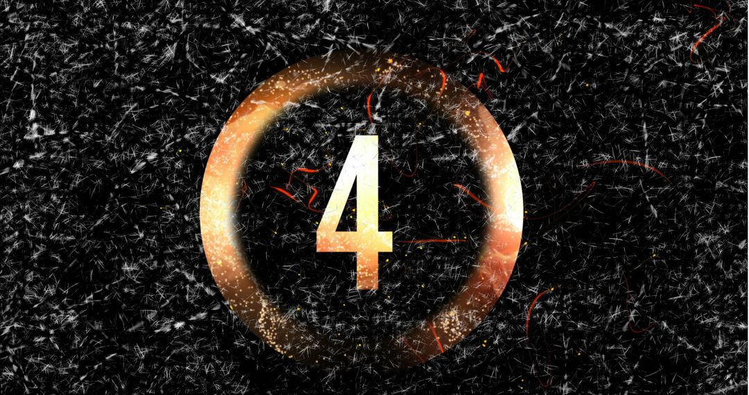 Vivid Countdown Number Four with Fiery Spark Background