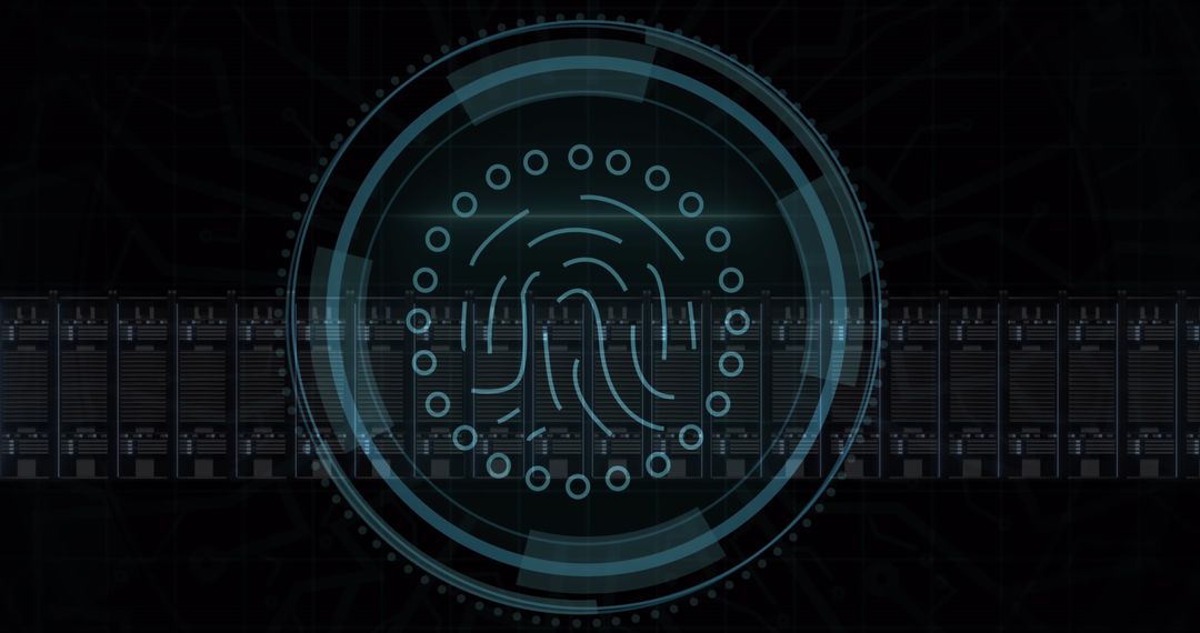 Biometric Fingerprint Over Servers Symbolizes Data Security