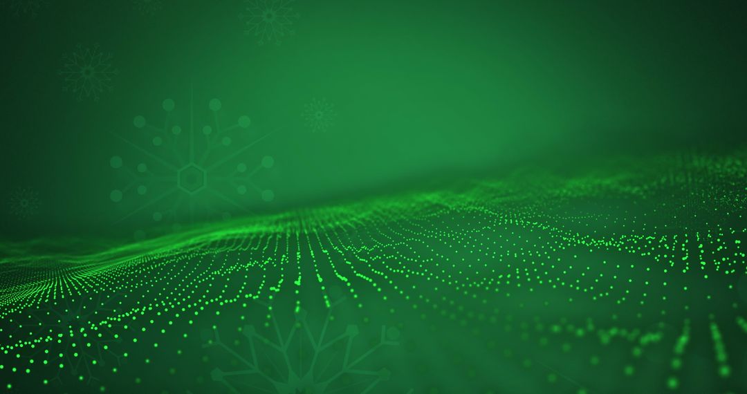 Glowing Mesh with Snowflake Motif Over Green Background