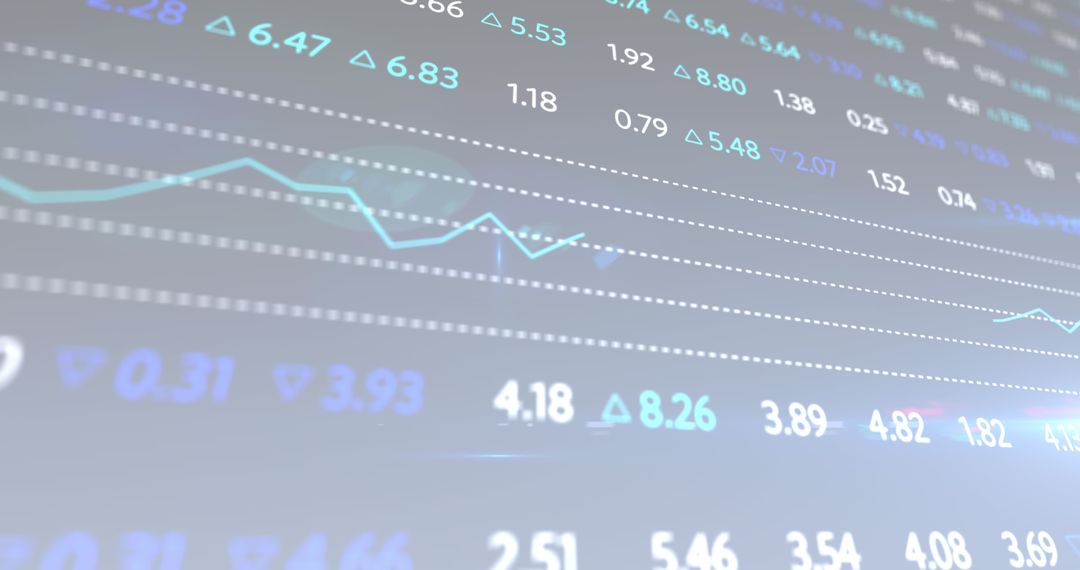 Dynamic Financial Data and Graphs Over Virtual Blue Background